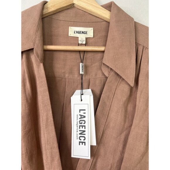 NWT L'agence Long Sleeve Wrap-Around Libbie Mini Dress Brown Ginger Snap Size: 8 - Picture 4 of 7